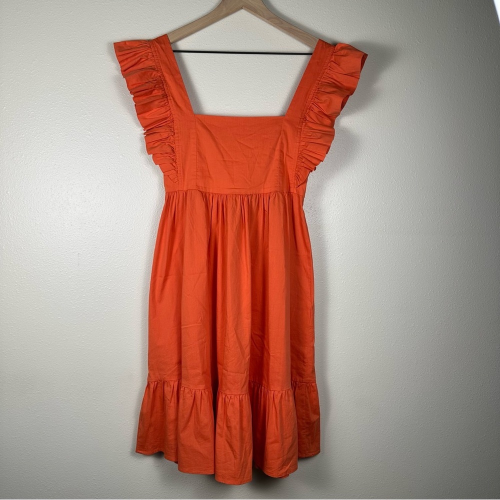 MISS DAZZLE EU 36 Boho Chic Summer Orange Ruffle Sleeve Square Neck Mini Dress